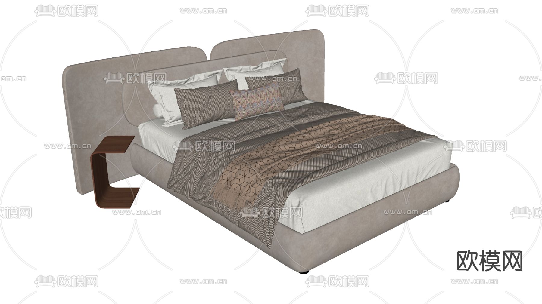 侘寂布艺双人床su模型下载（渲染图2）