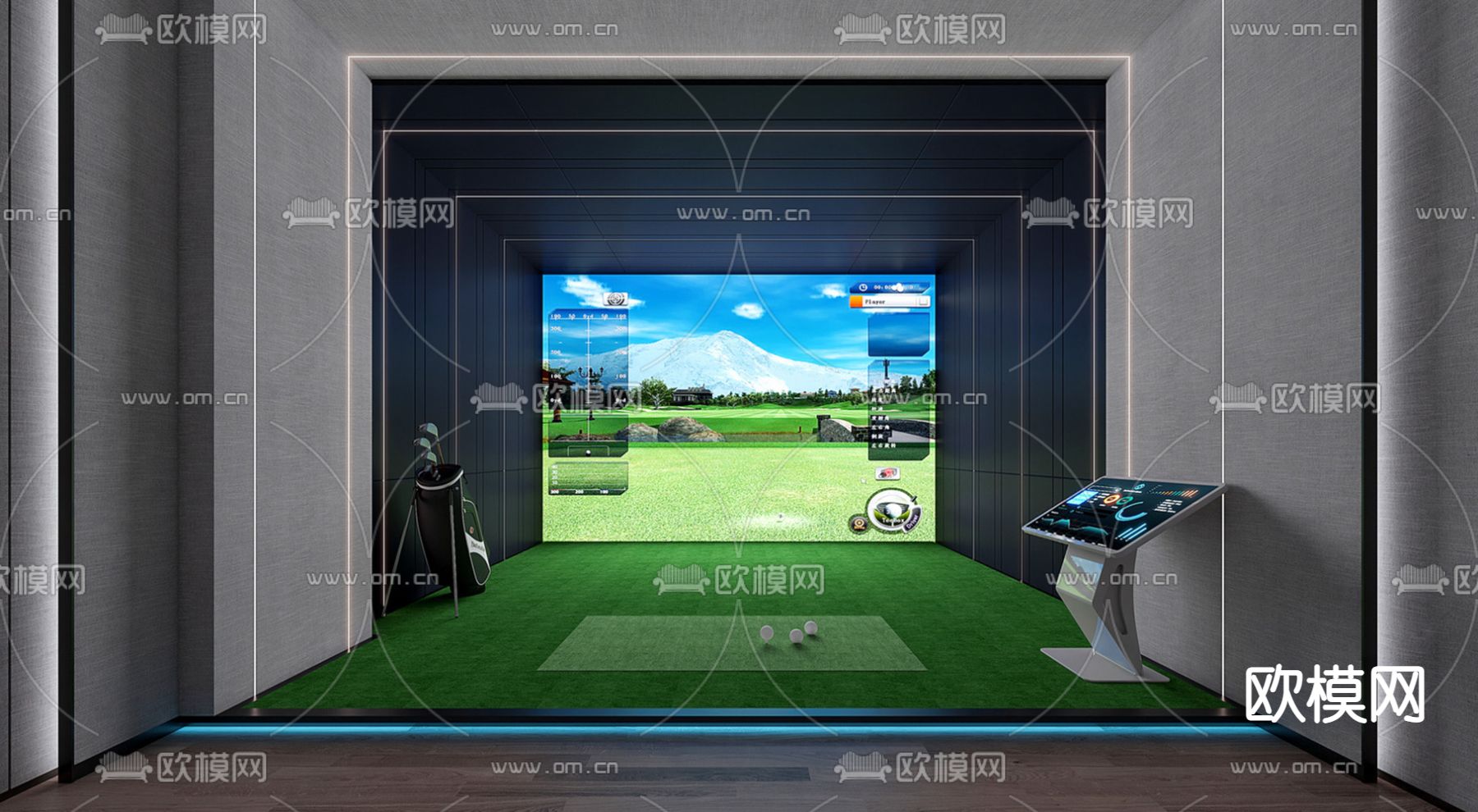 现代室内模拟高尔夫球su模型