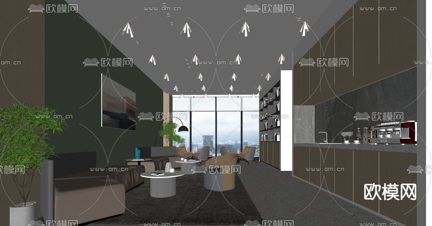 现代办公茶水间su模型下载（渲染图2）