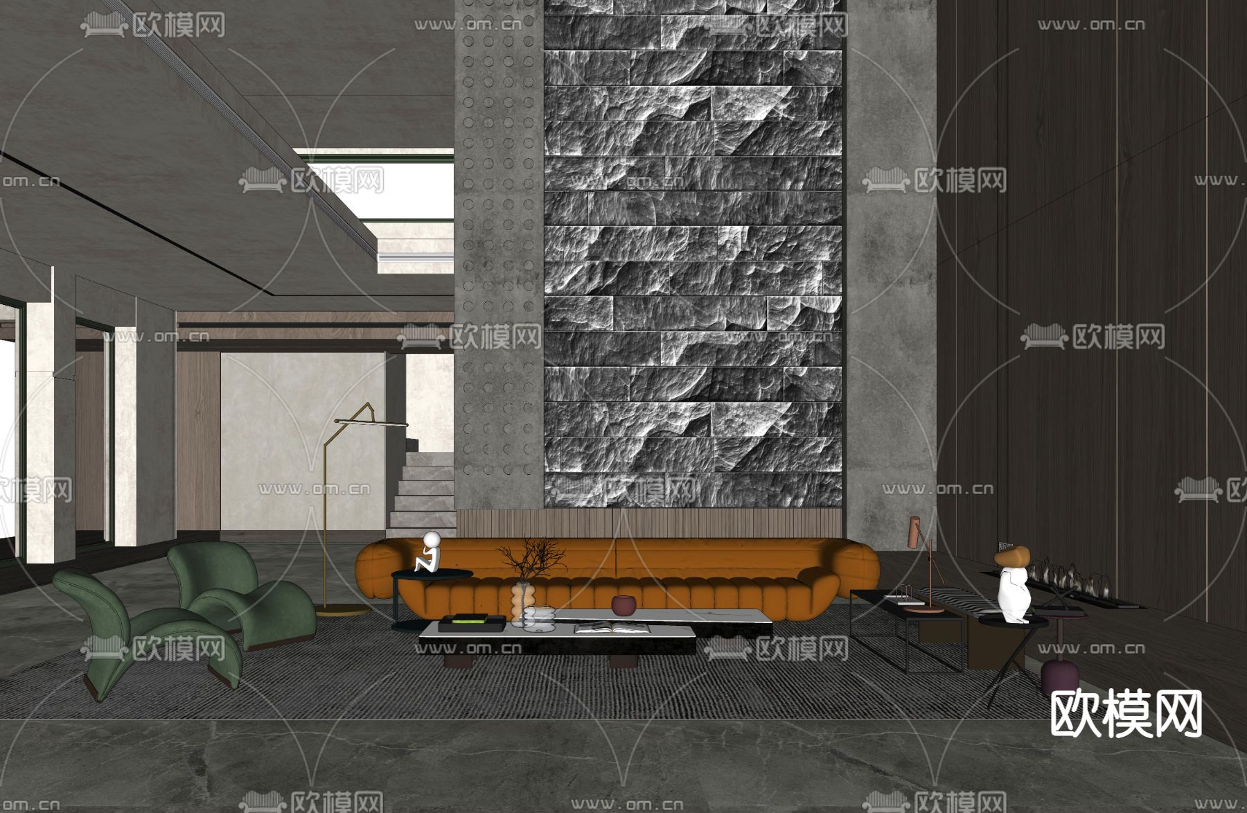 现代别墅大堂su模型