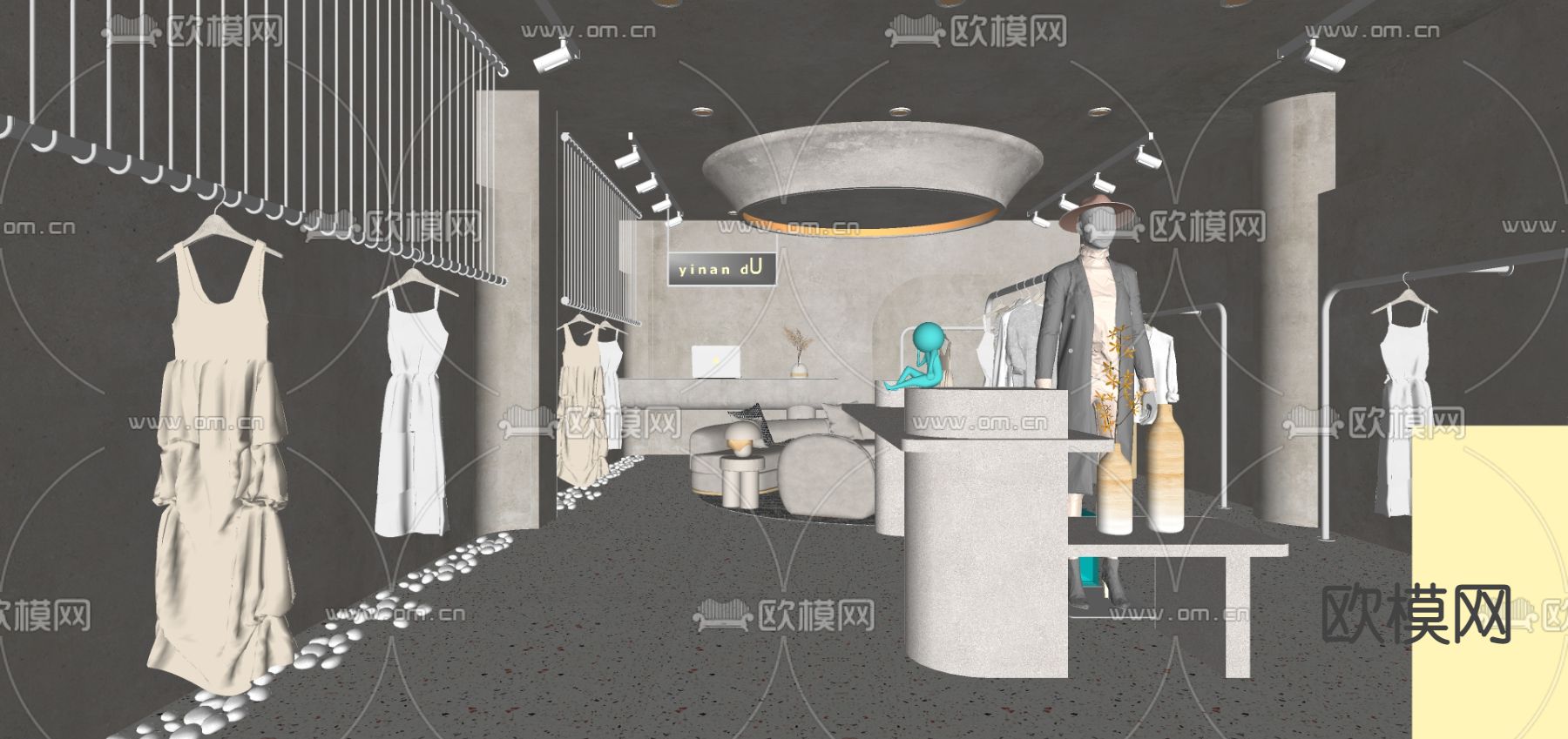 侘寂风服装店su模型下载