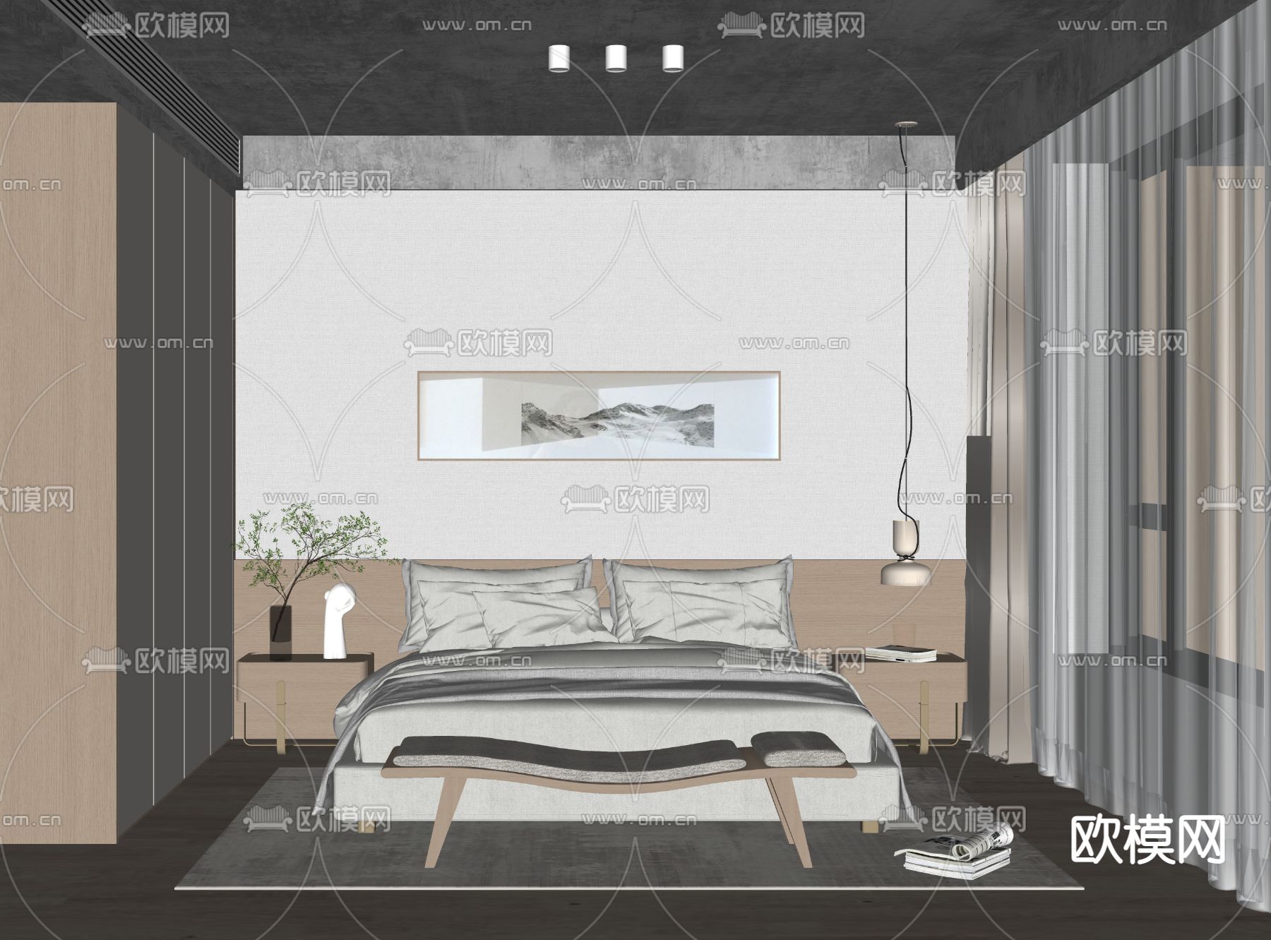 日式卧室主人房su模型下载（渲染图2）