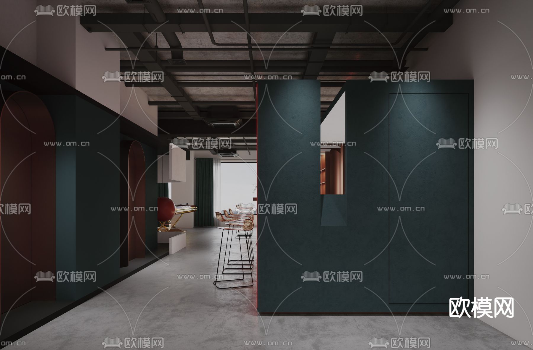 工业风办公室休闲区水吧区3d模型