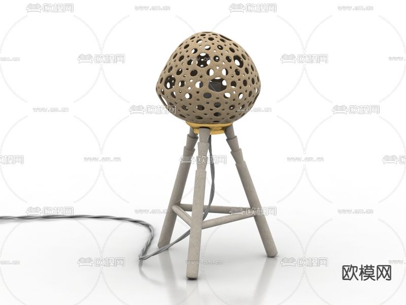北欧简约实木孔洞艺术台灯免费3d模型下载