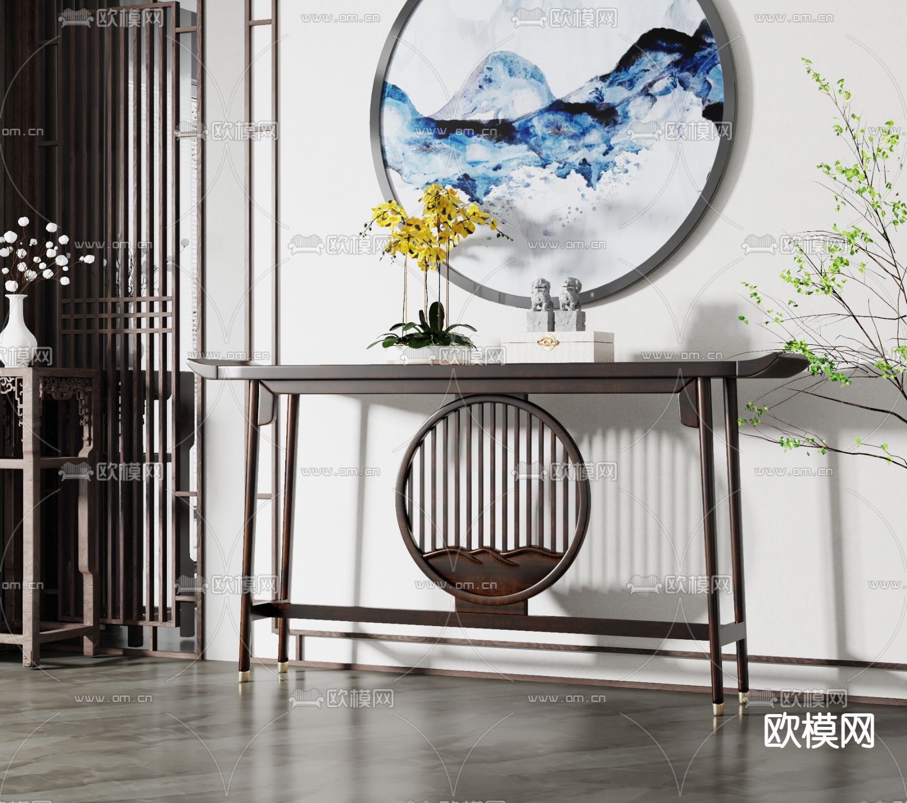 中式实木端景条案3d模型下载