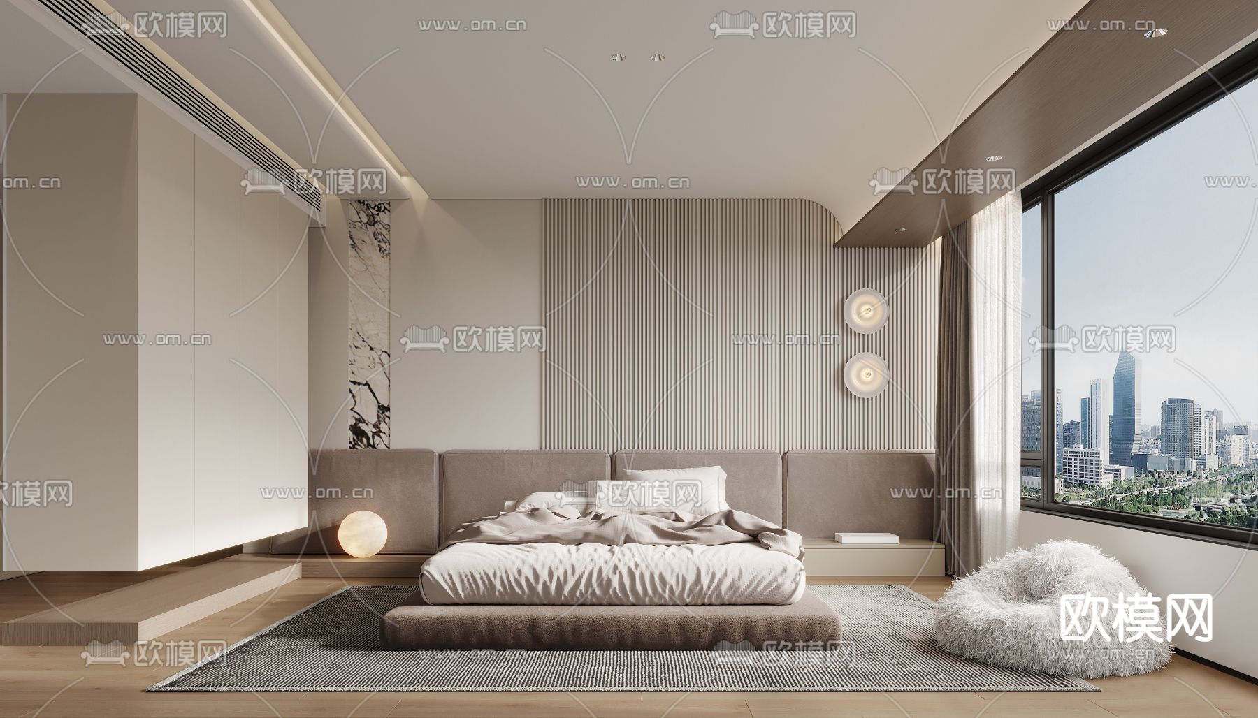 现代侘寂榻榻米卧室3d模型下载