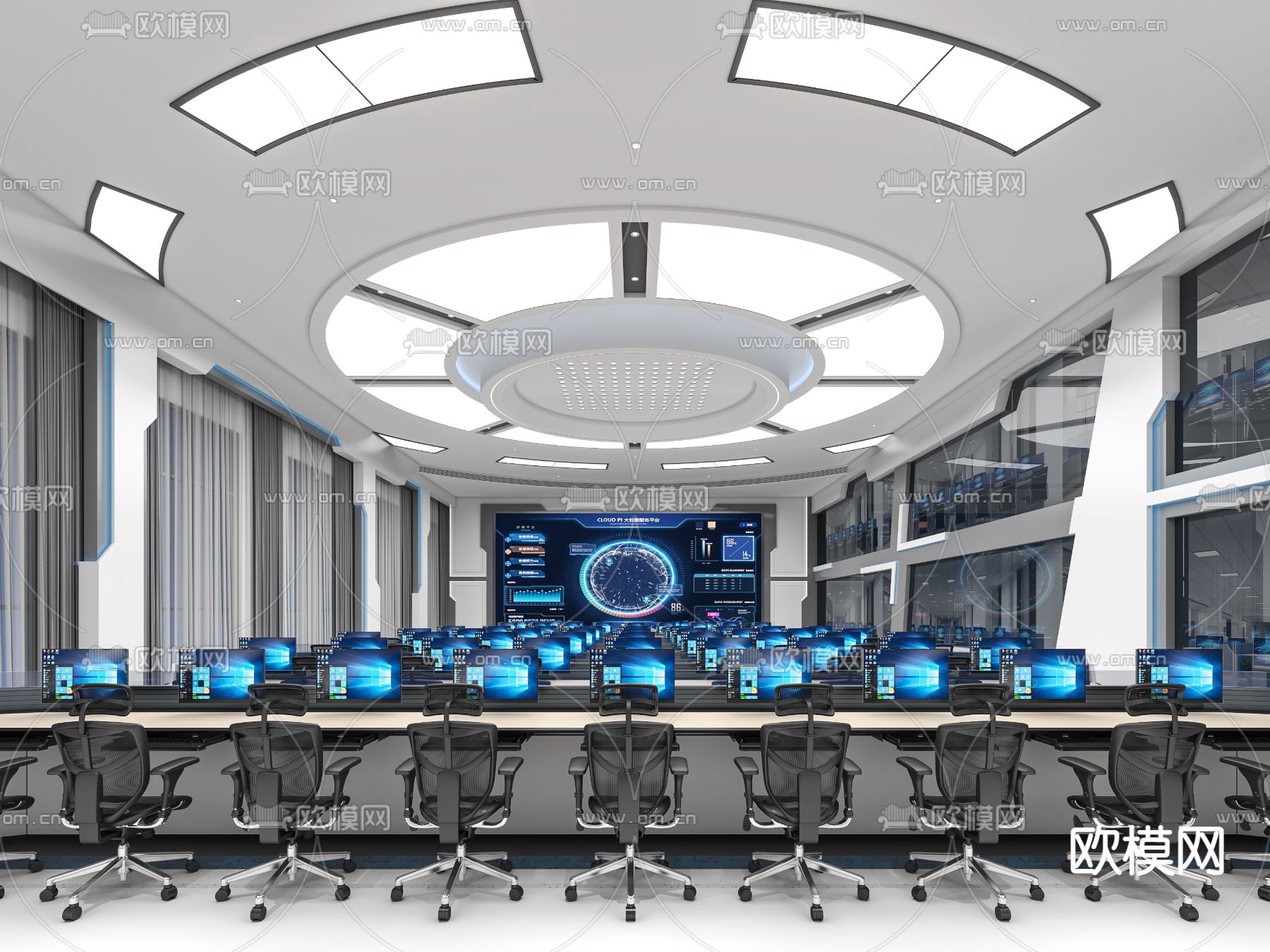 现代警察公安系统监控室3d模型下载（渲染图1）