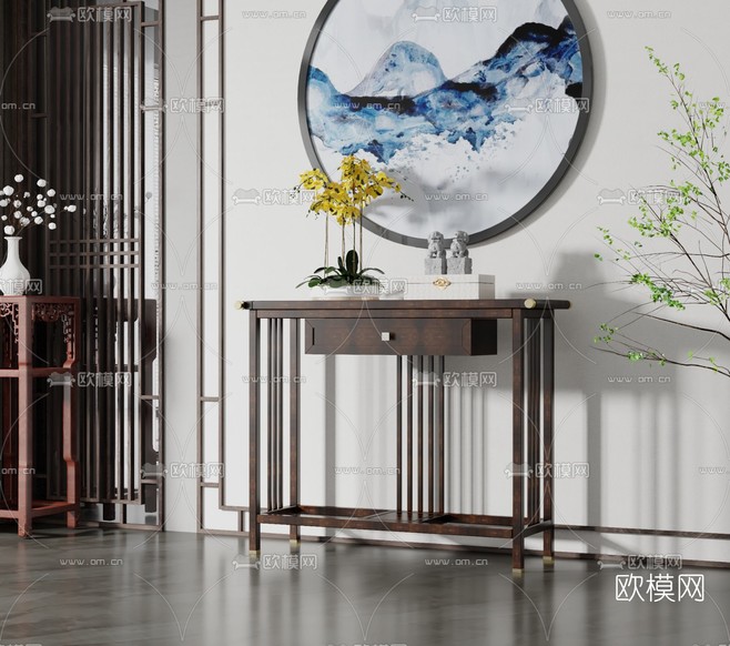 中式玄关端景条案3d模型下载