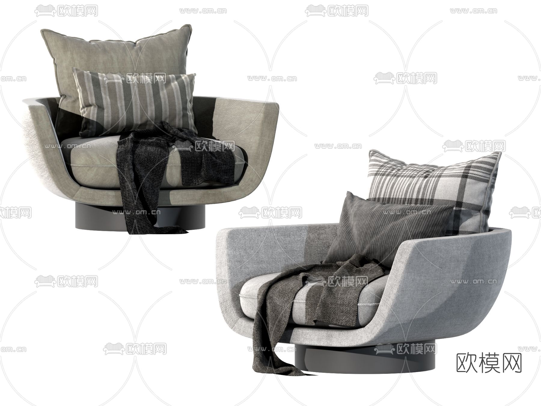 B&B italia 现代灰色休闲沙发3d模型下载