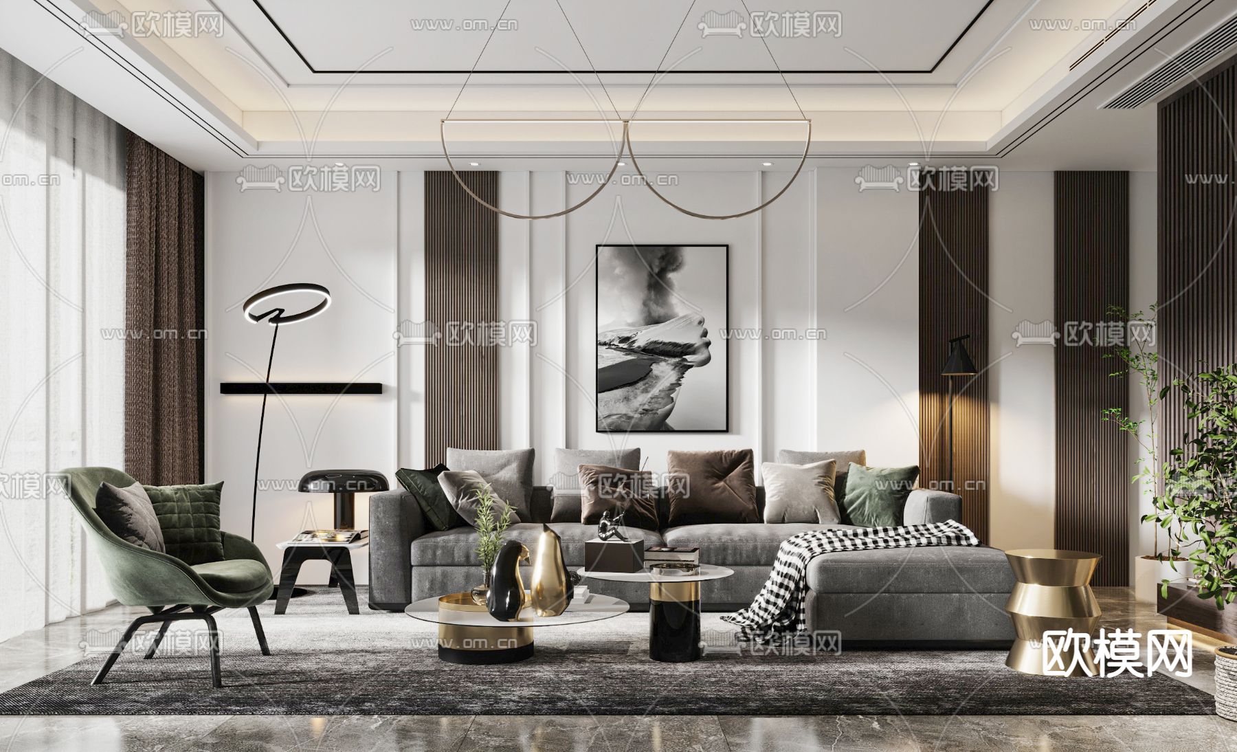现代轻奢客厅3d模型下载