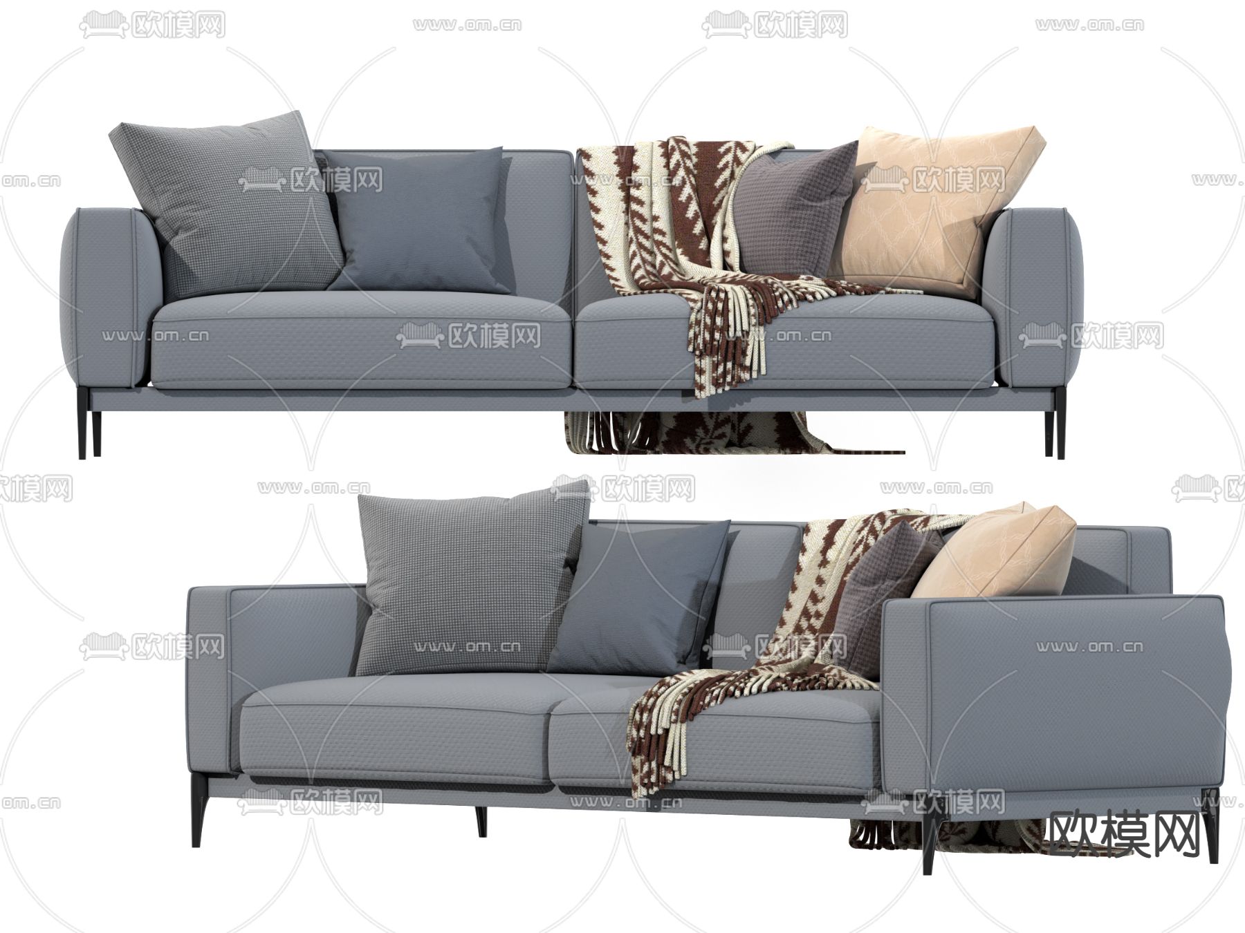 现代蓝色双人沙发3d模型下载