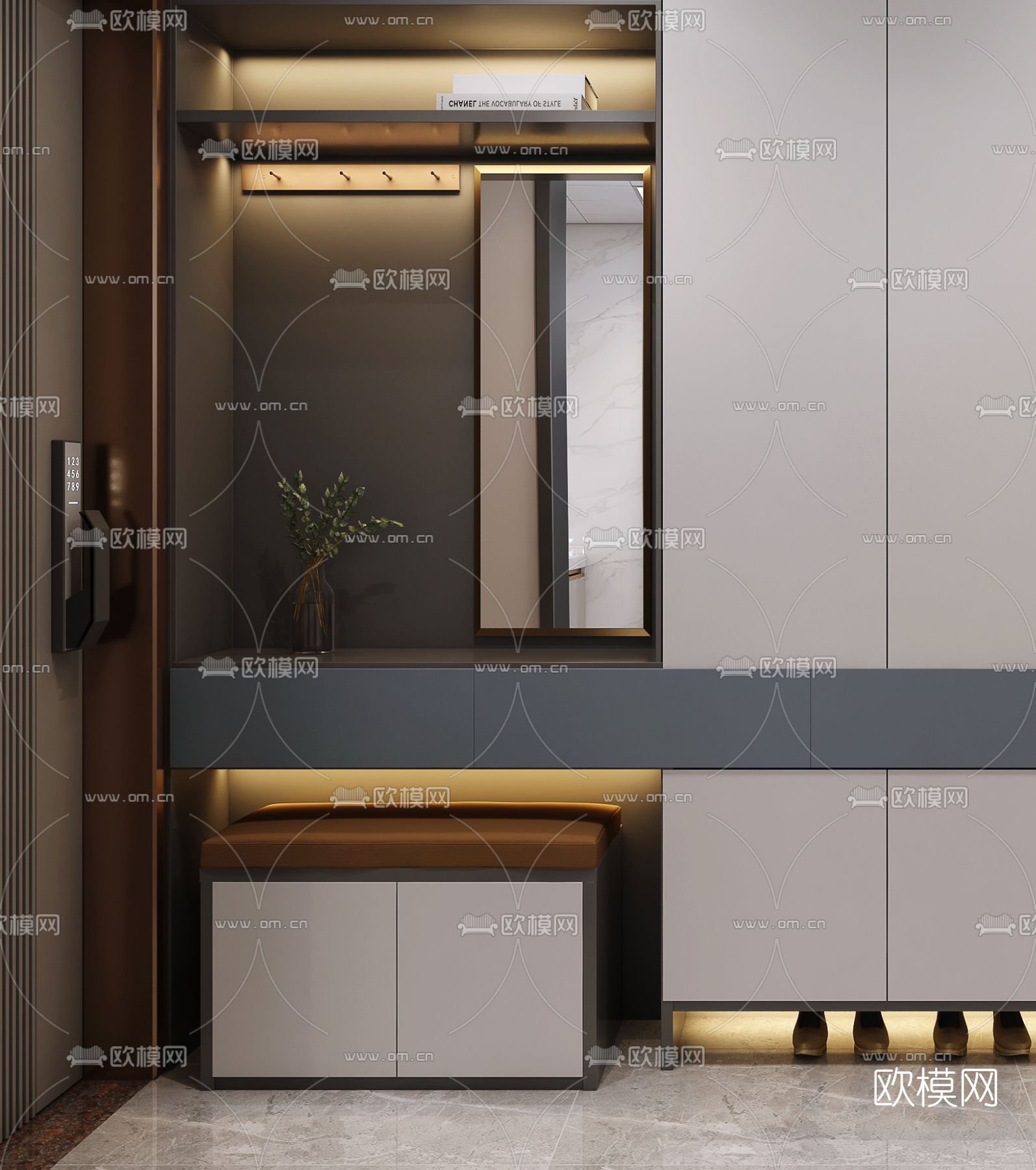 现代入户鞋柜3d模型下载（渲染图2）
