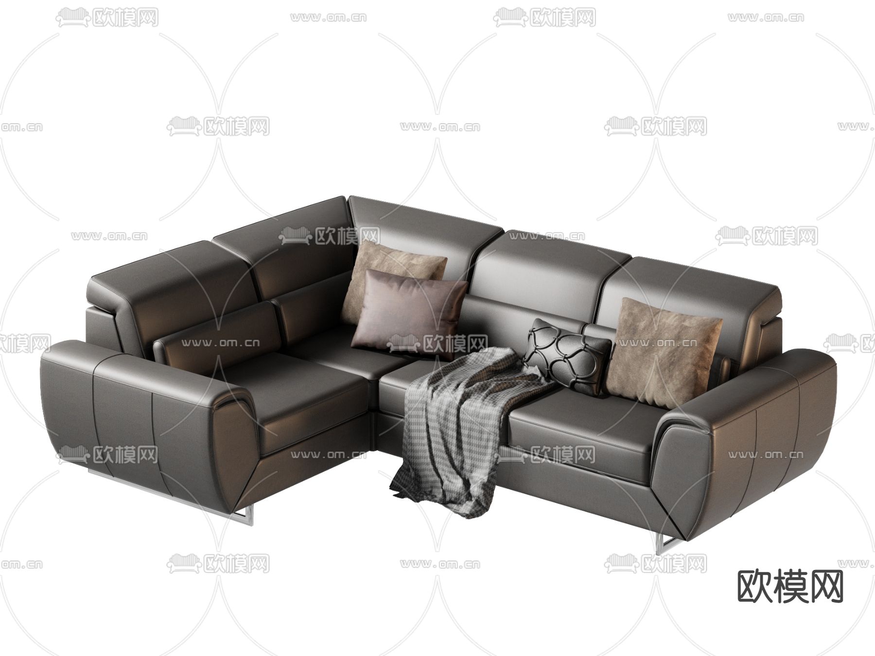 现代皮革多人沙发su模型下载（渲染图2）