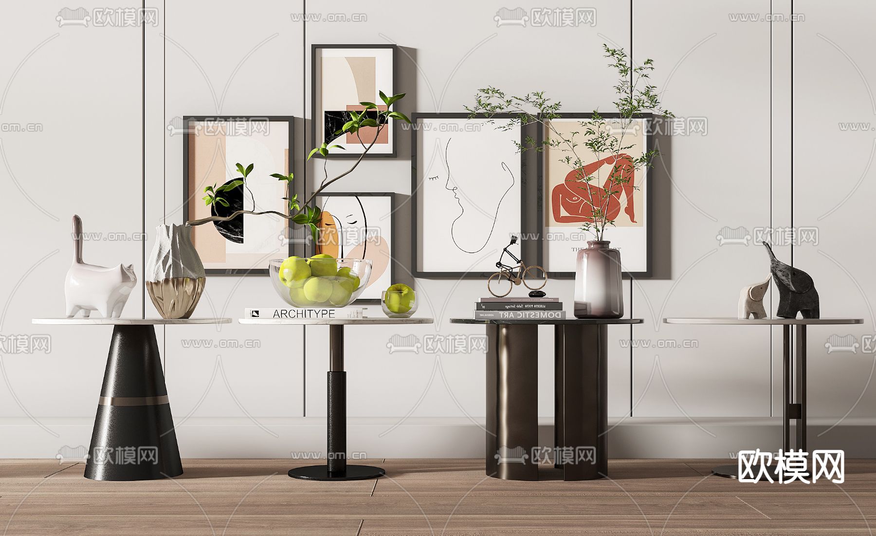 现代轻奢边几su模型下载（渲染图1）