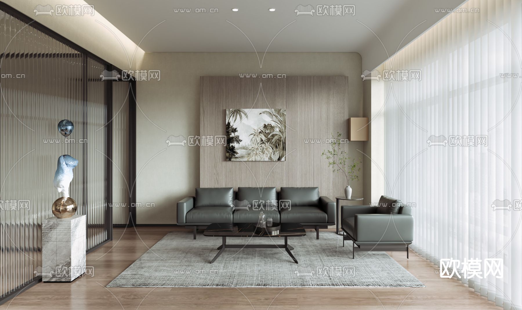 现代办公接待室su模型下载（渲染图1）