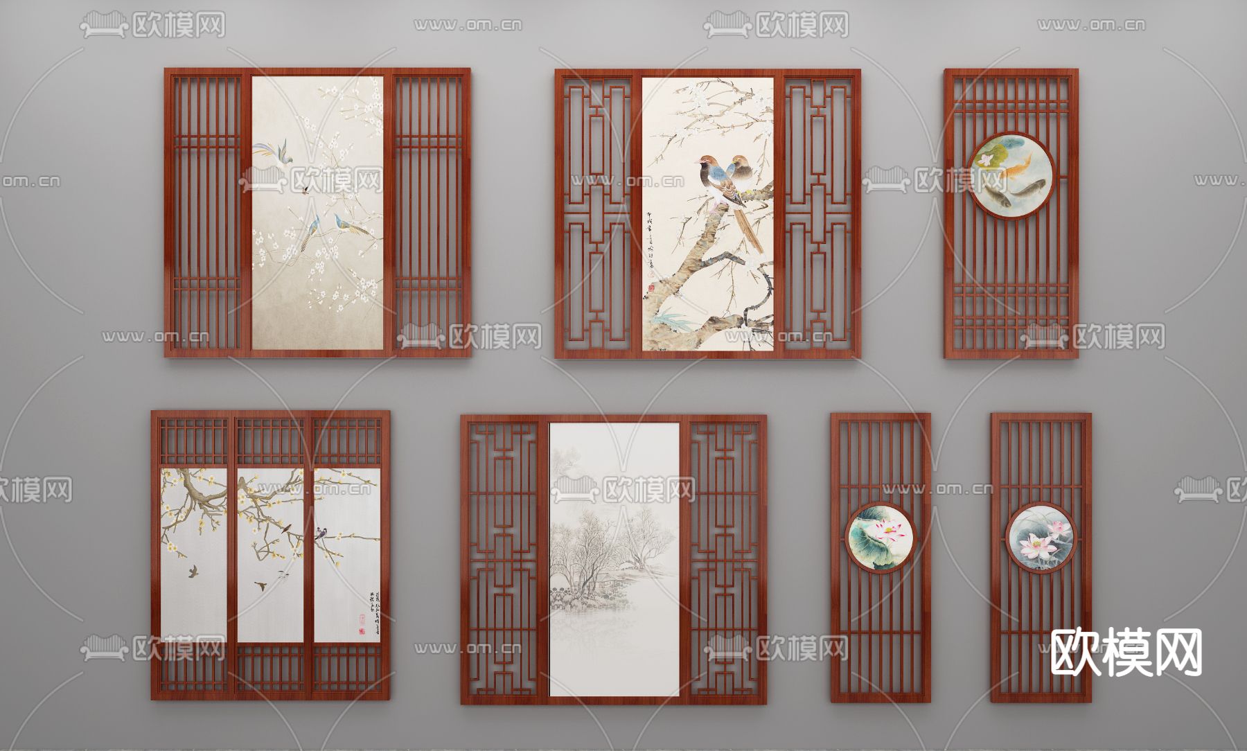 中式花格屏风隔断3d模型下载