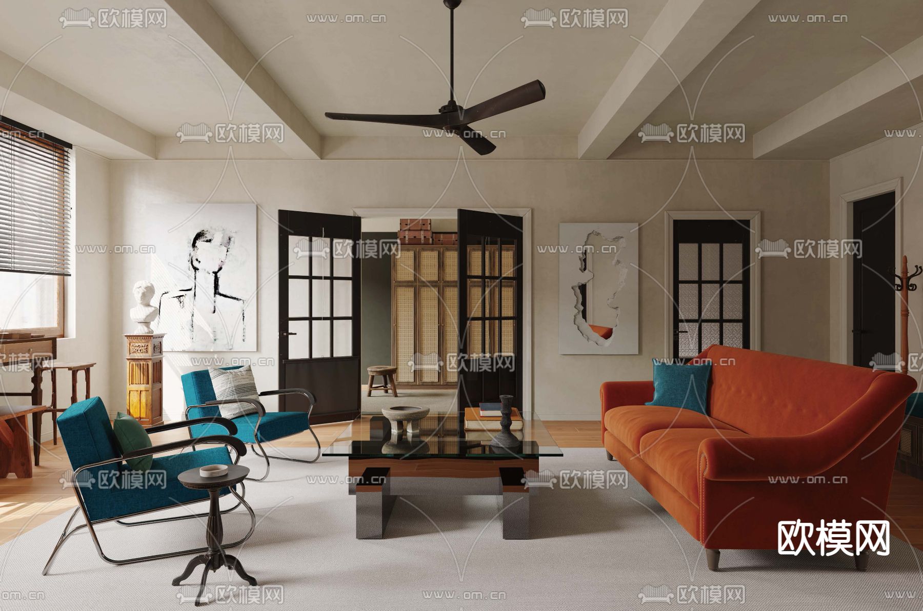 美式客餐厅3d模型下载（渲染图2）