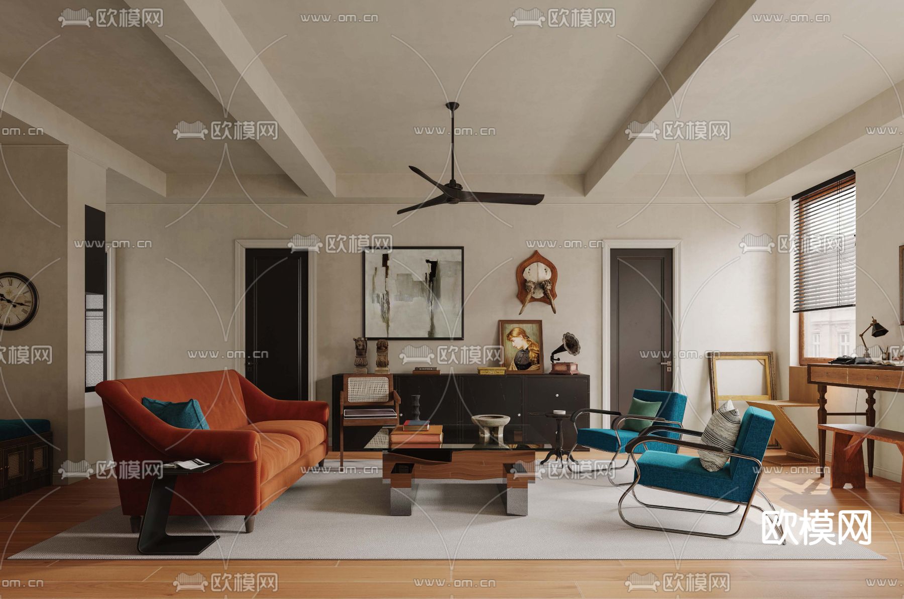 美式客餐厅3d模型下载（渲染图1）