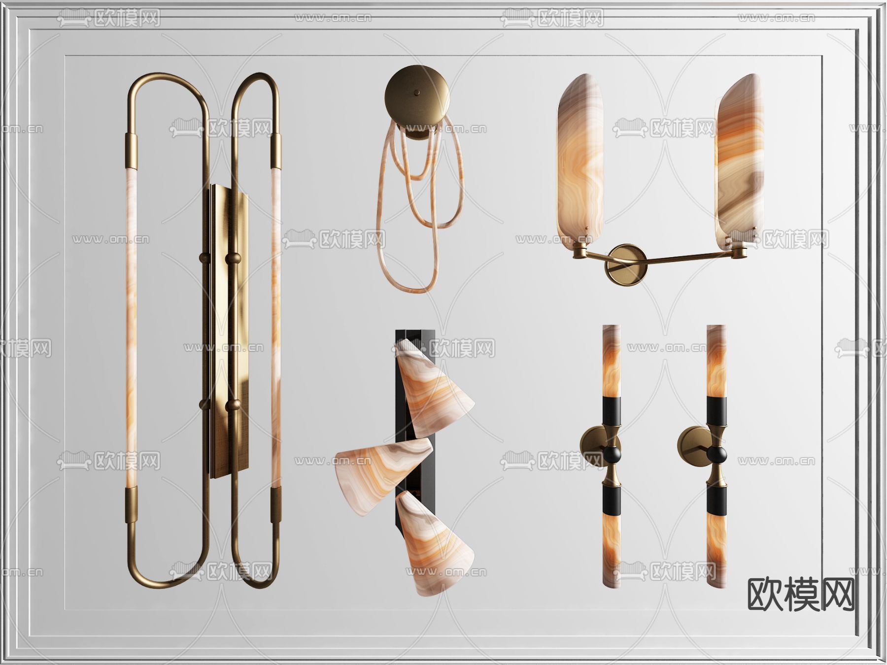 现代轻奢透光石壁灯3d模型下载