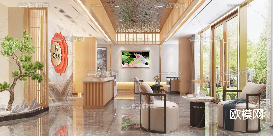 新中式美容SPA店3d模型下载(渲染图1)