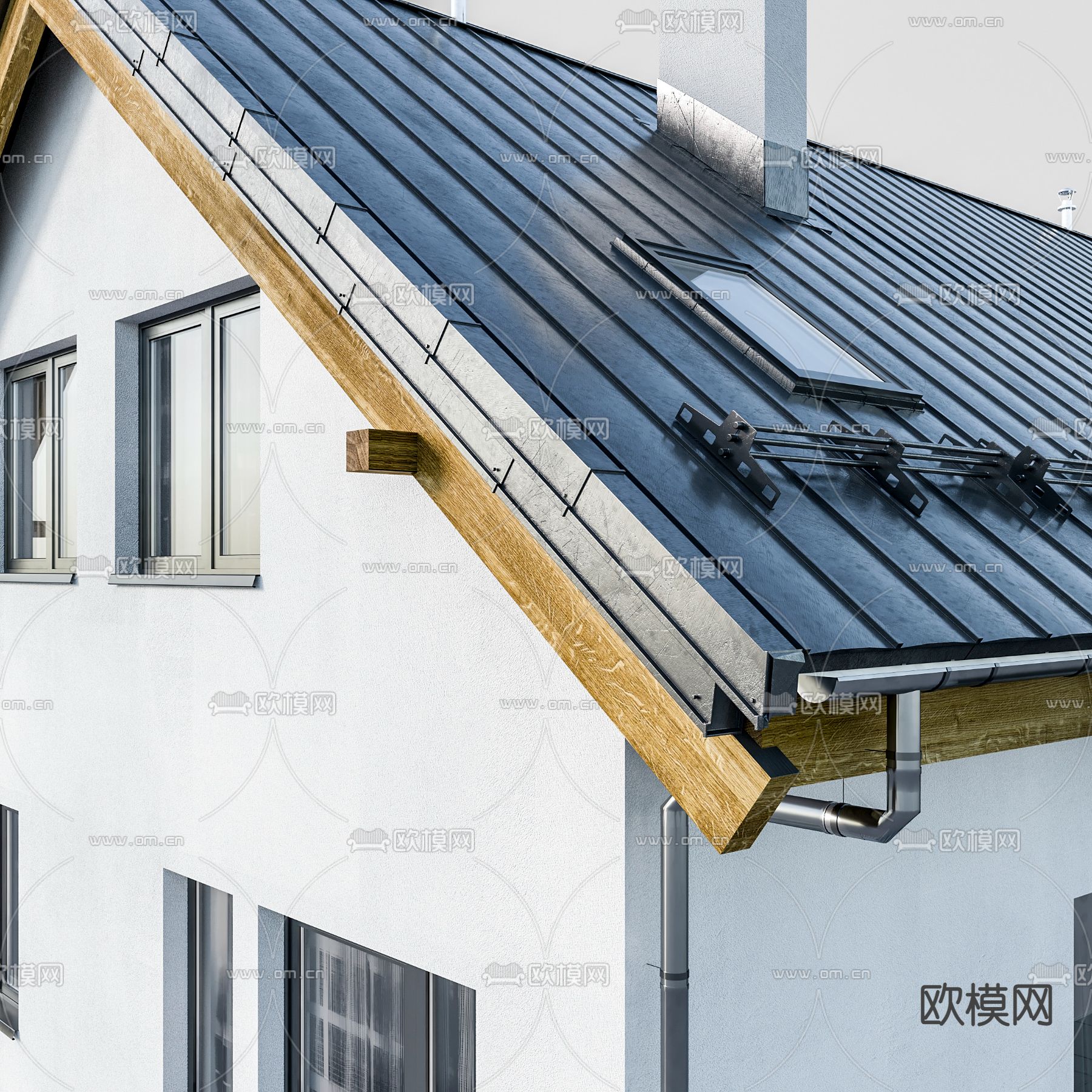 现代独栋别墅单楼外观3d模型下载（渲染图4）