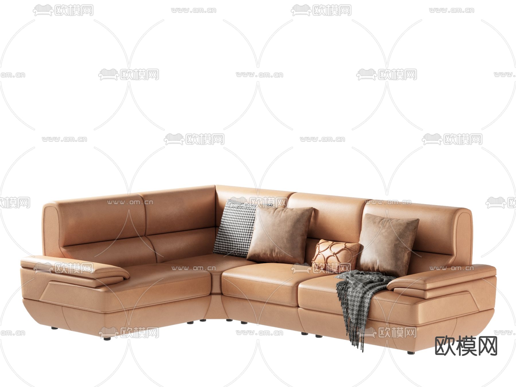 现代皮革多人沙发su模型下载（渲染图2）