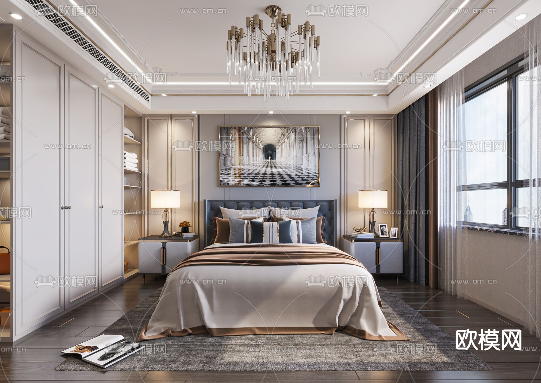 简欧卧室主人房3d模型下载