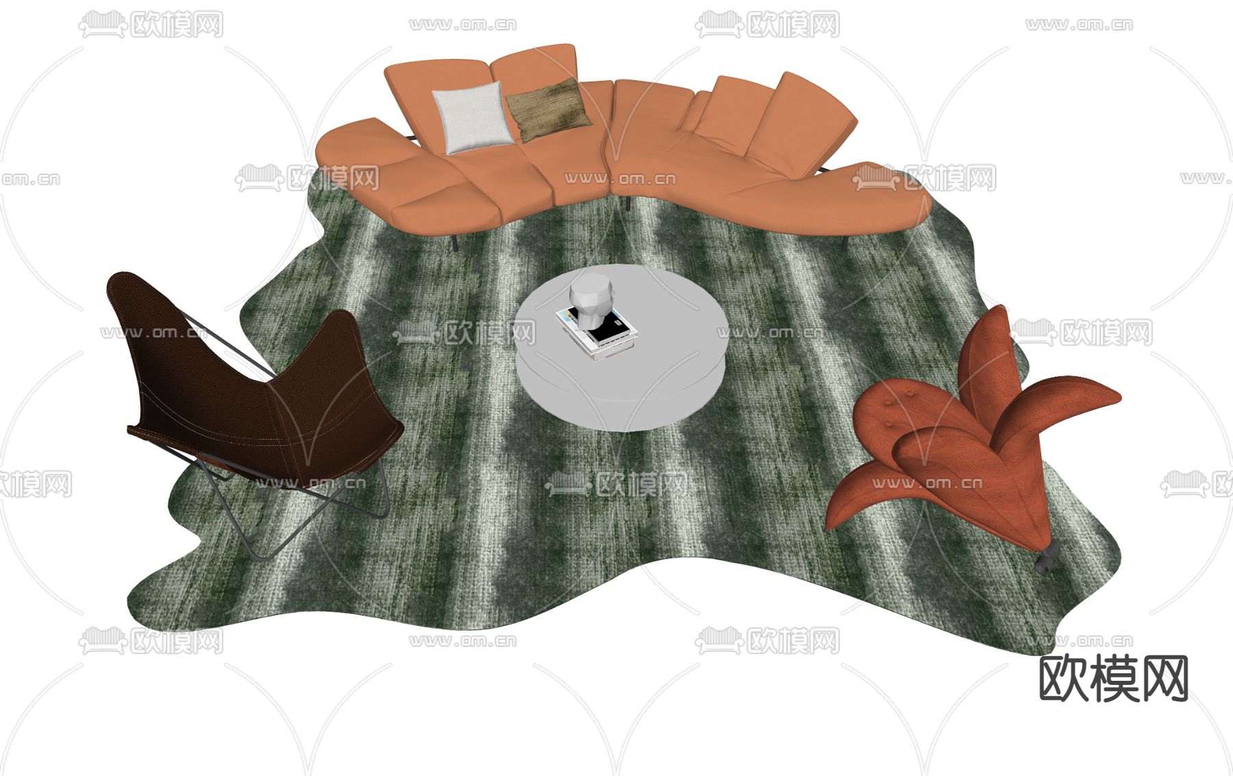 现代休闲沙发组合su模型下载（渲染图2）