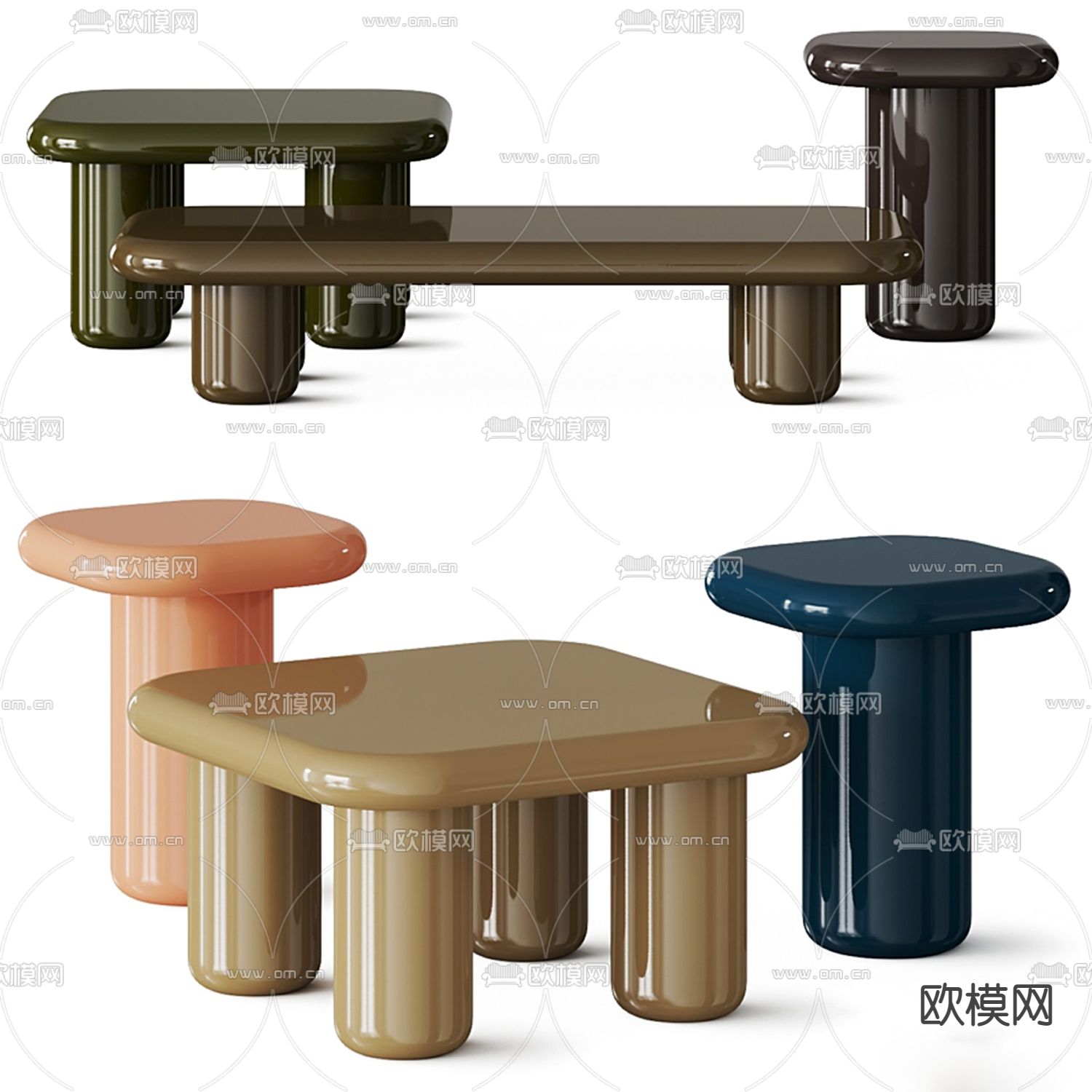 现代镜面烤漆彩色茶几3d模型