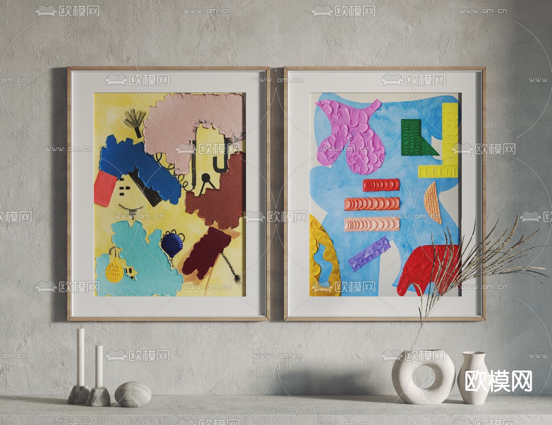 孟菲斯风抽象装饰画3d模型下载