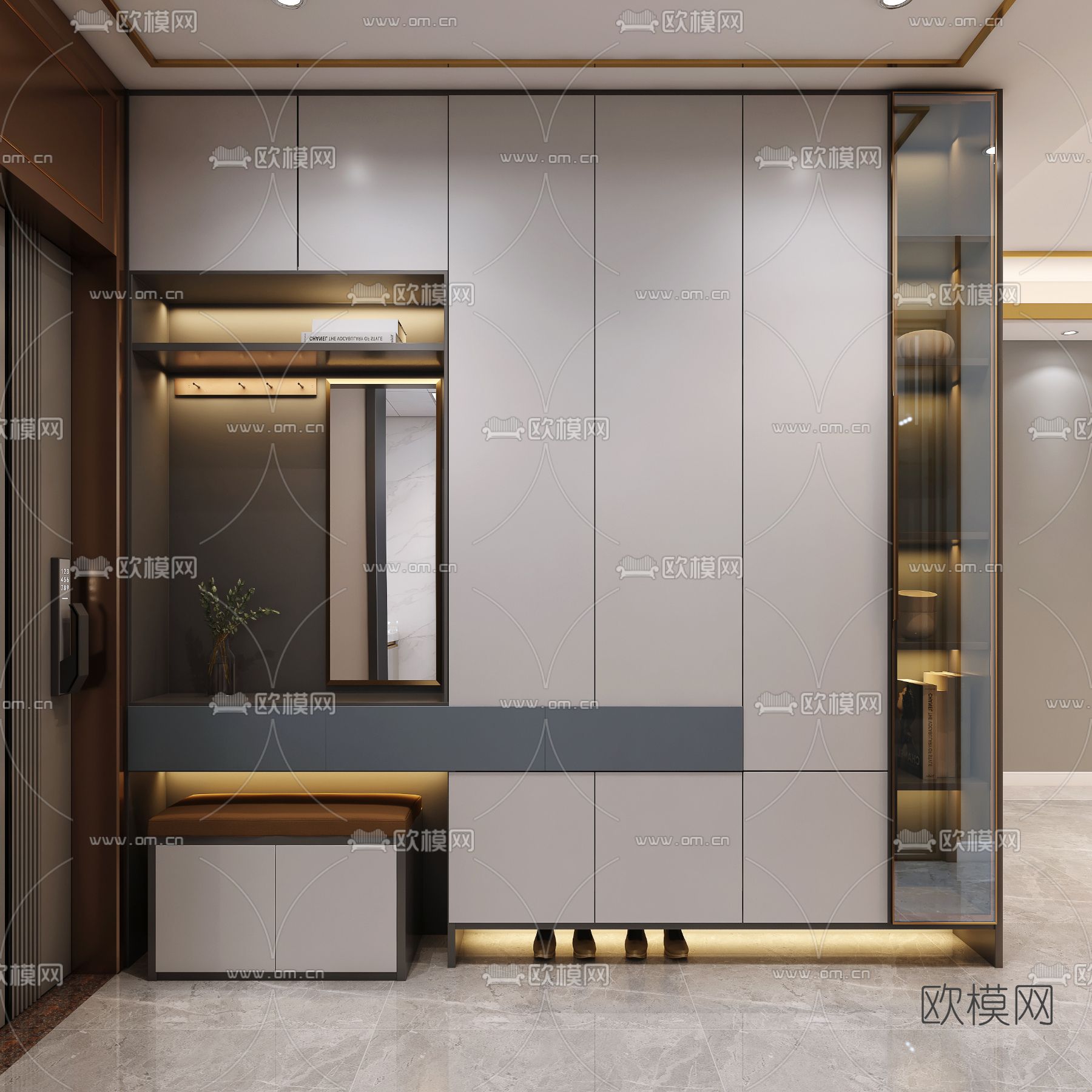 现代入户鞋柜3d模型下载（渲染图1）