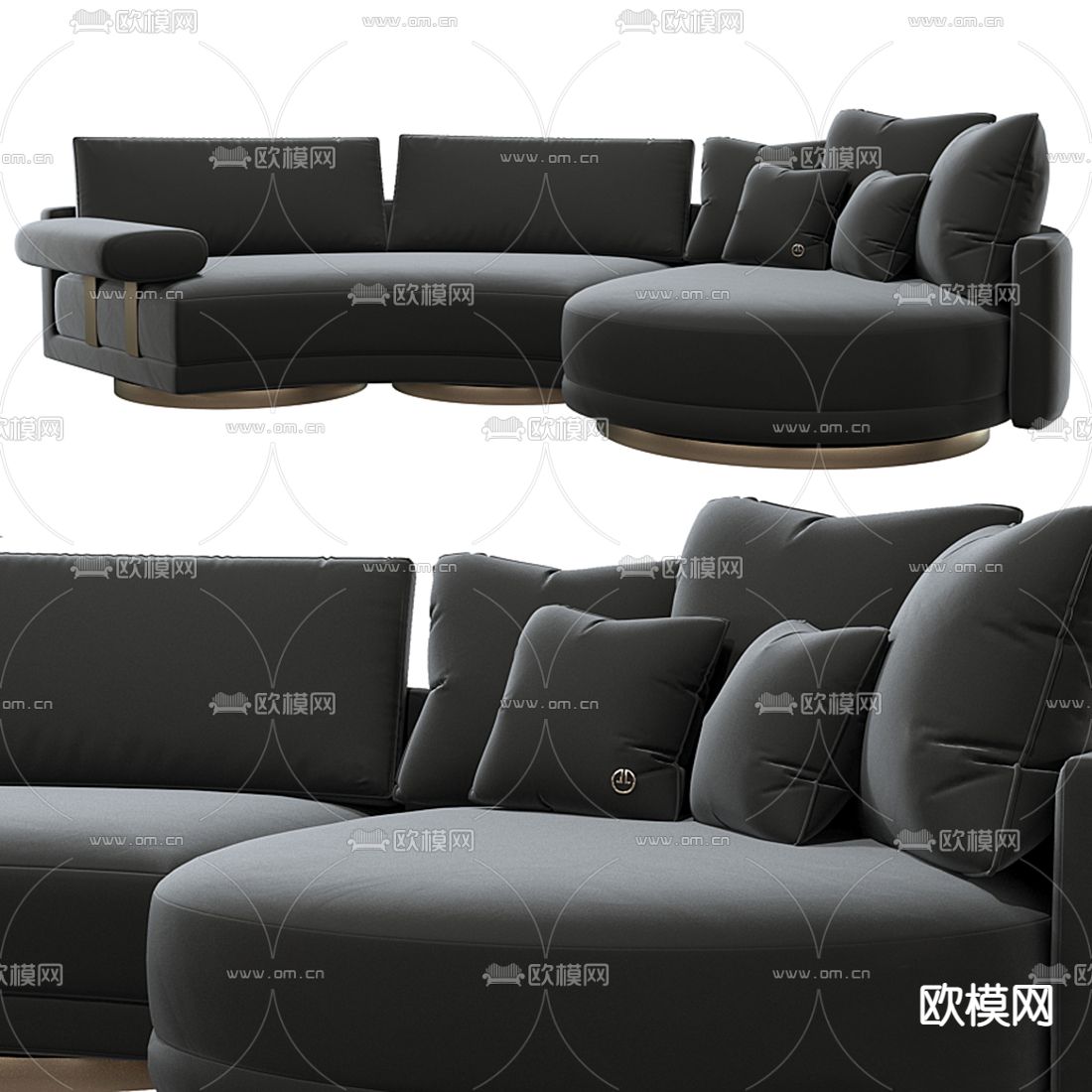 Ligne roset 黑色弧形沙发3d模型下载