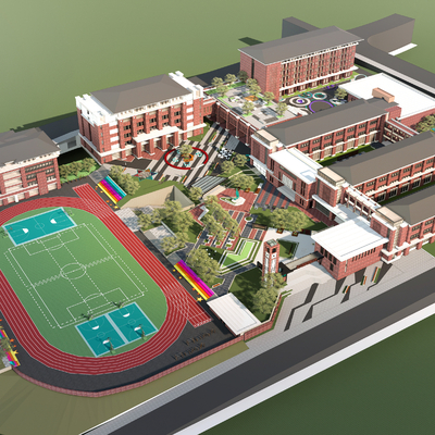  现代学校鸟瞰su模型 