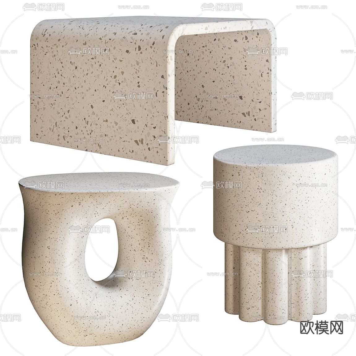 现代水磨石边几角几3d模型下载