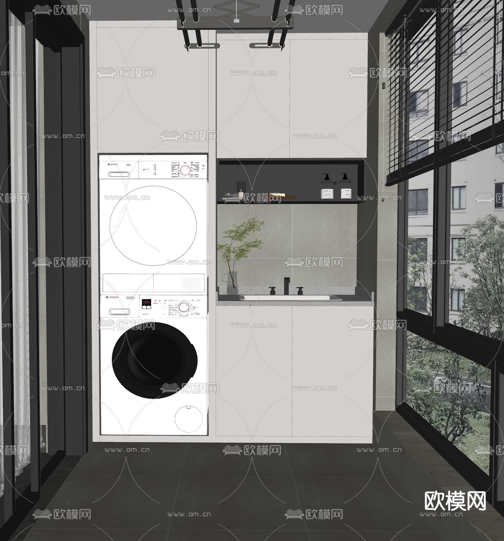 现代阳台洗衣服su模型下载（渲染图2）