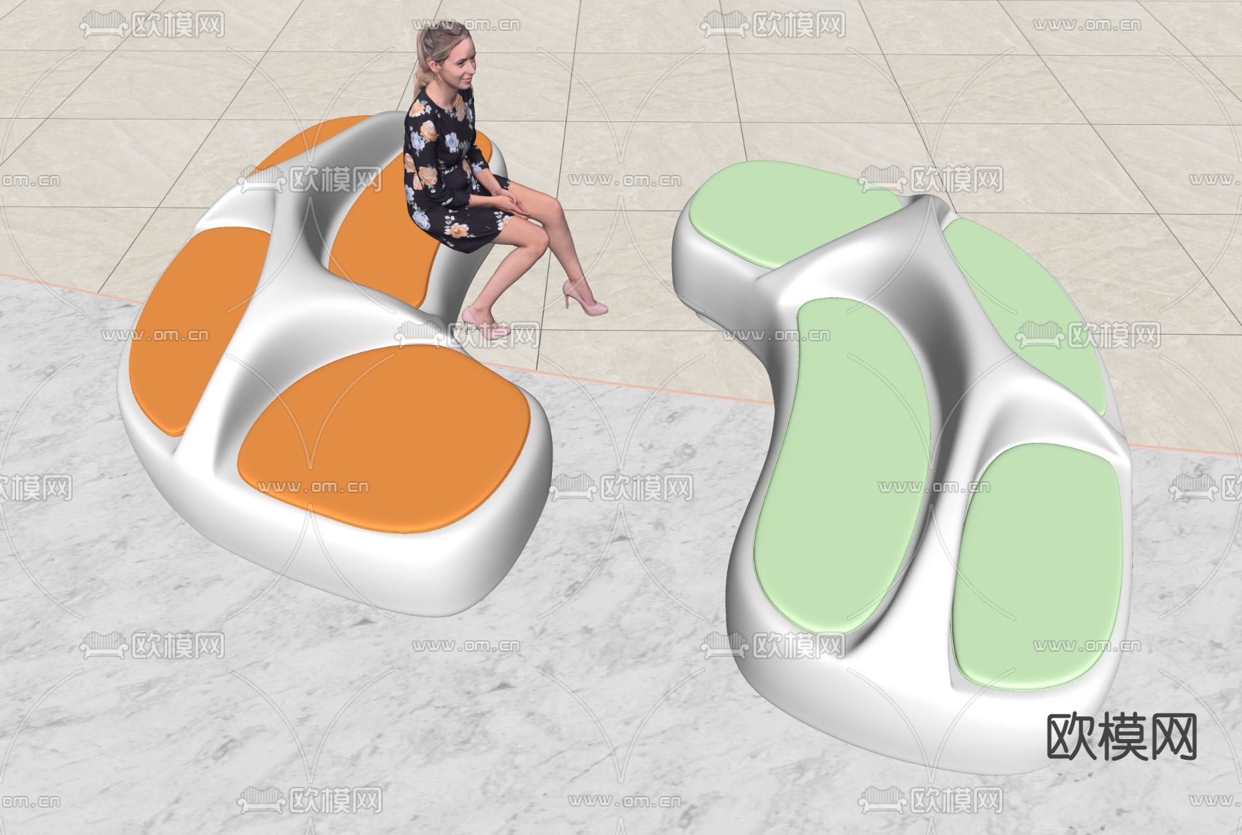 现代商场公共休闲座椅su模型下载（渲染图2）