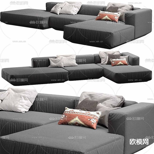 现代深灰色转角沙发3d模型下载(渲染图1)