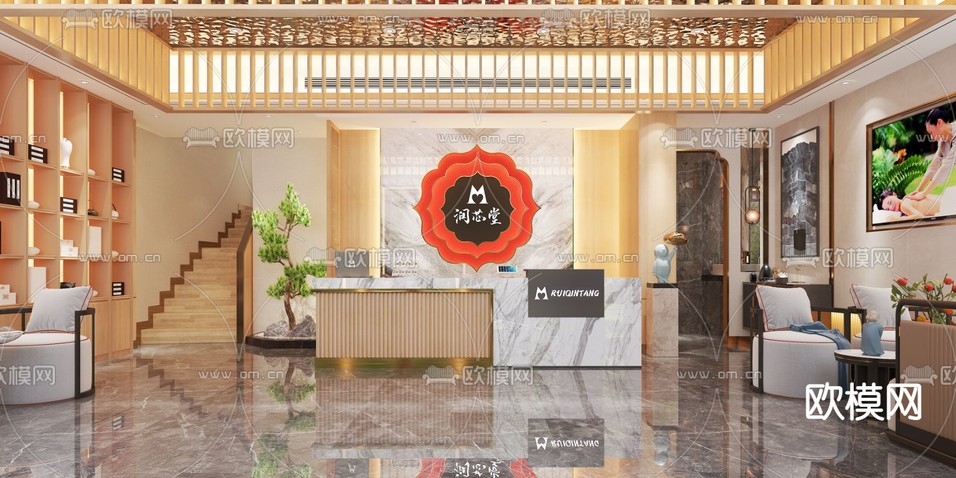 新中式美容SPA店3d模型下载(渲染图2)