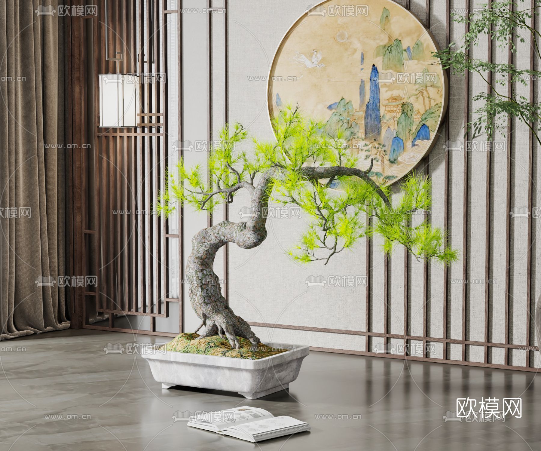 新中式绿植盆栽3d模型下载_ID11979134_3dmax免费模型-欧模网