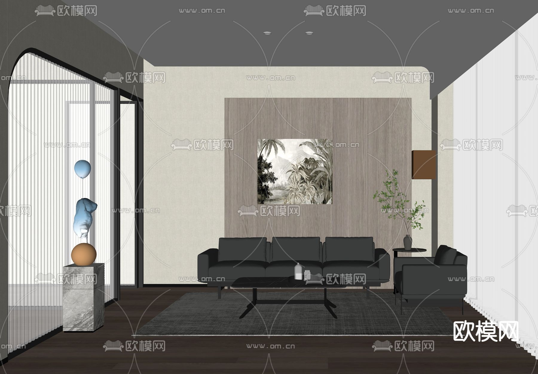现代办公接待室su模型下载（渲染图2）