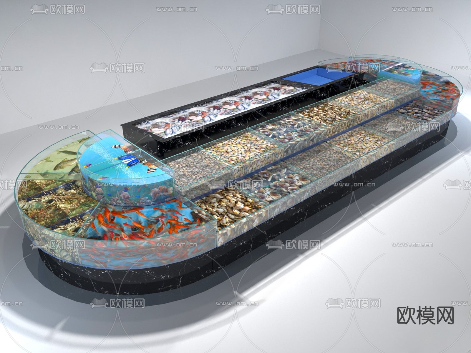 现代超市海鲜池su模型