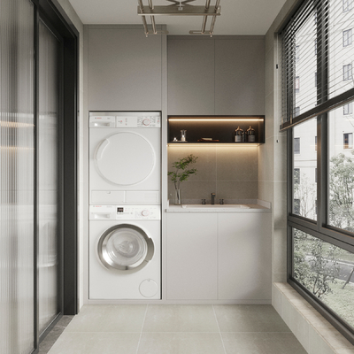  现代阳台洗衣服su模型 