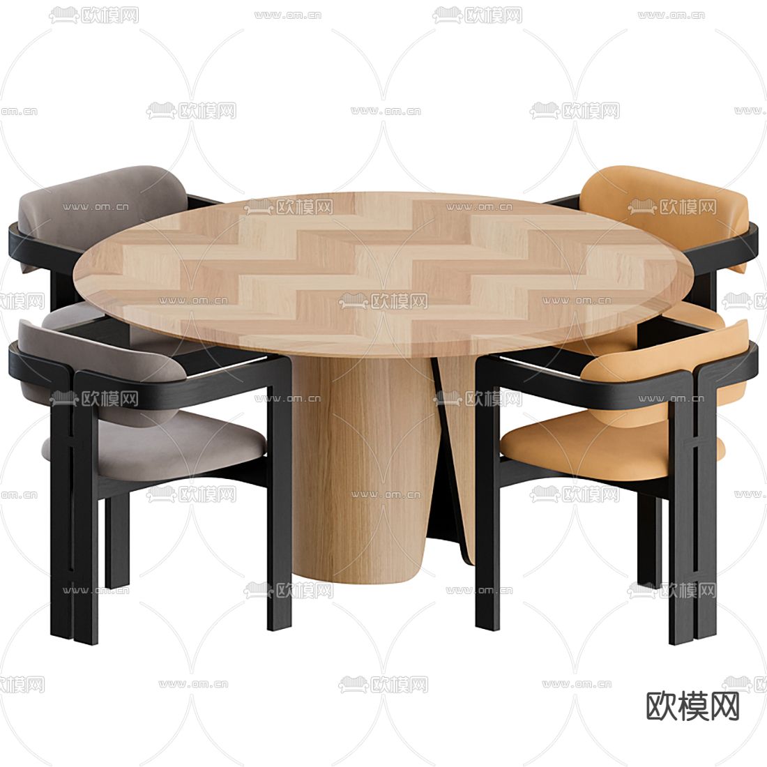 现代实木餐桌椅3d模型下载