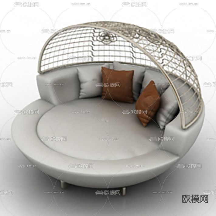 现代轻奢不锈钢网皮革户外沙发床免费3d模型下载