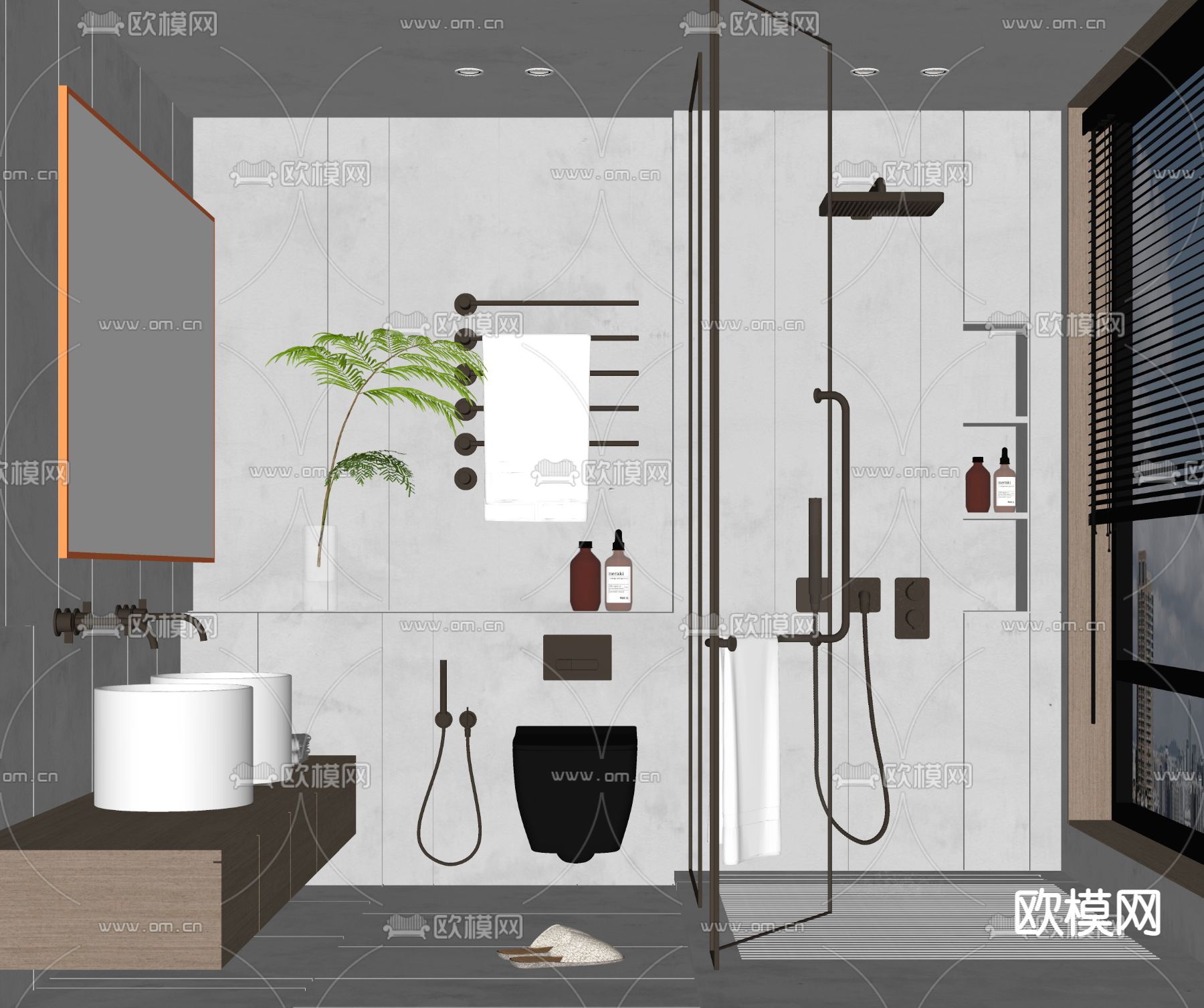 奶油风浴室卫生间su模型下载（渲染图2）