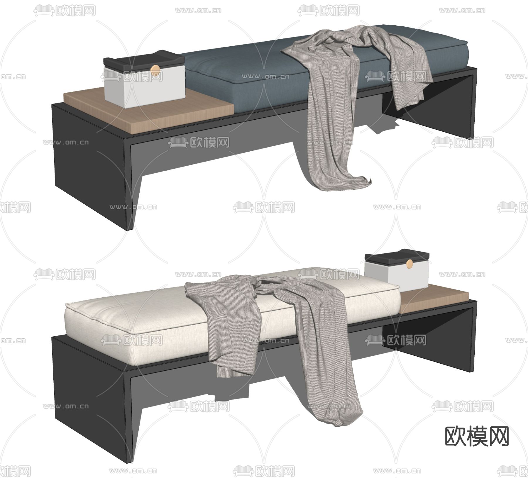 新中式床尾凳脚踏su模型下载（渲染图2）