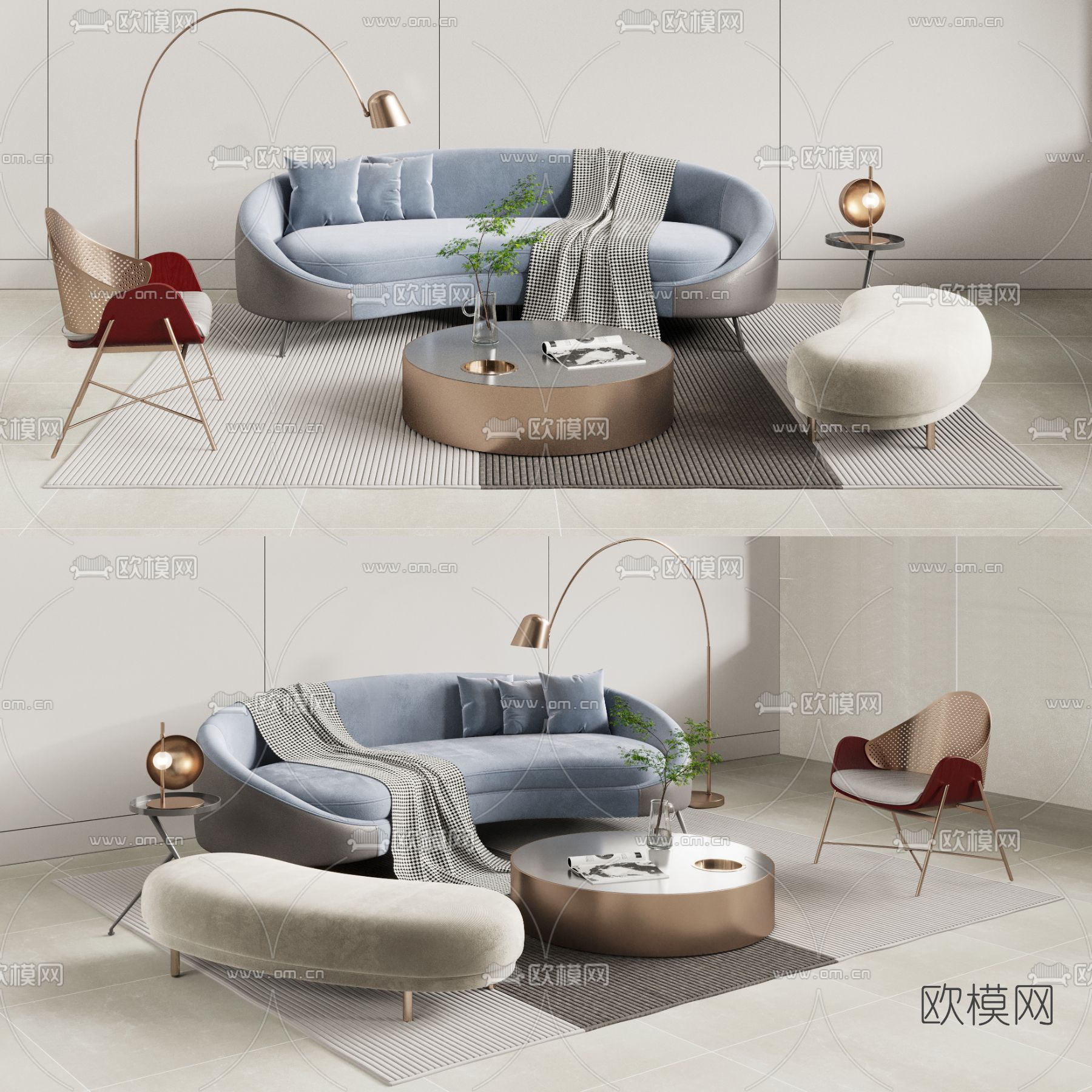 现代布艺弧形沙发组合3d模型下载_ID11978944_3dmax免费模型-欧模网