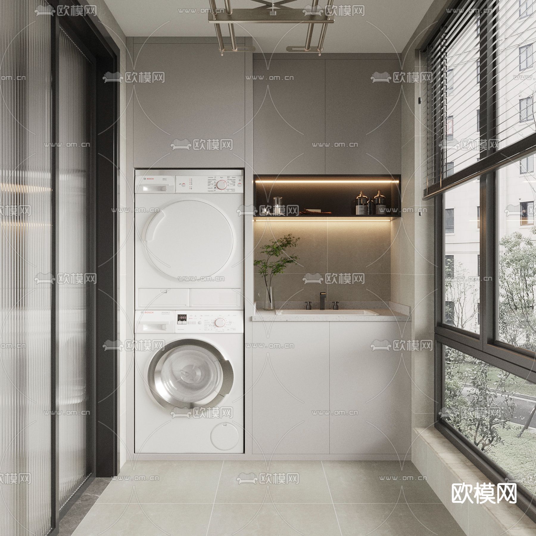 现代阳台洗衣服su模型下载（渲染图1）