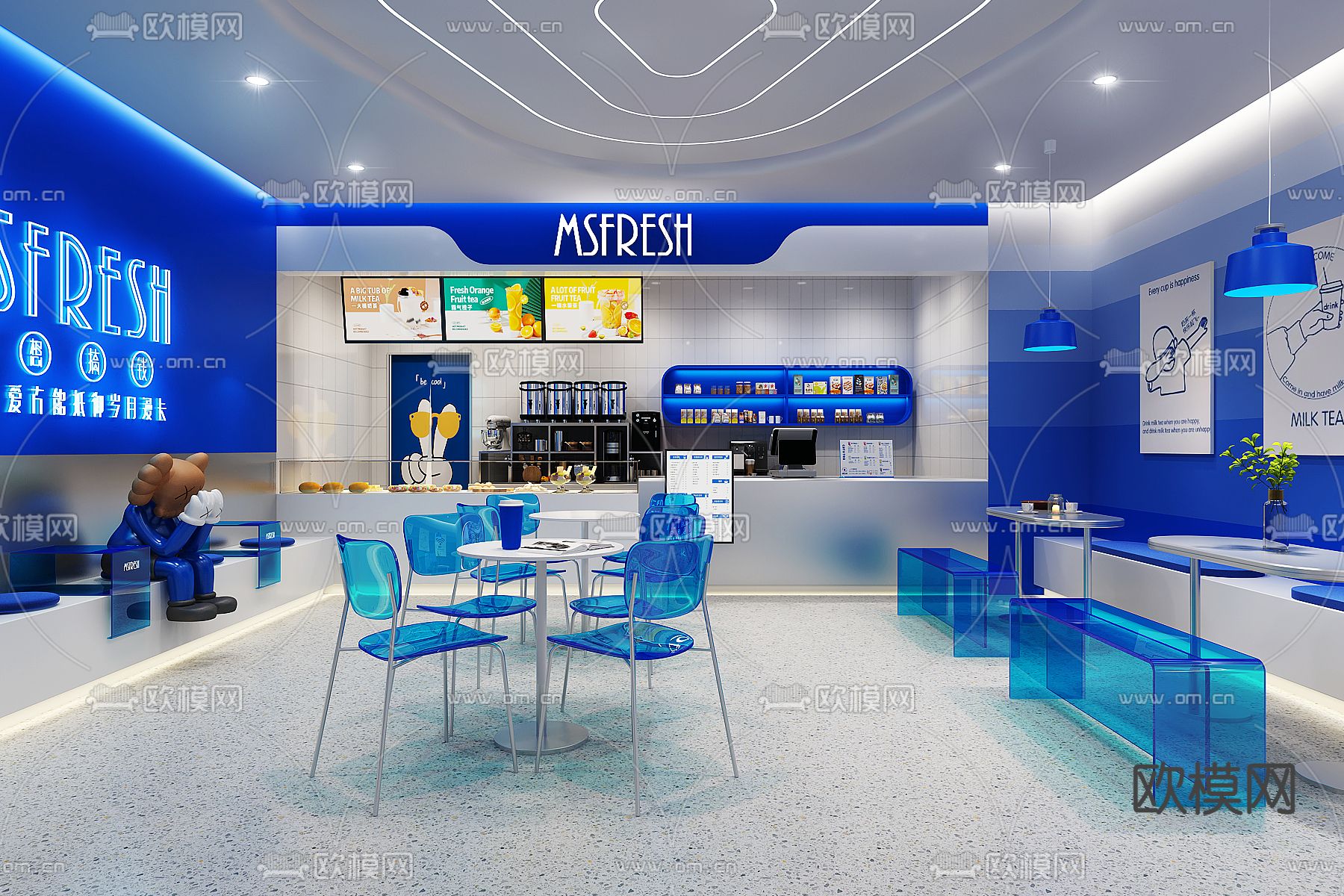 现代奶茶店3d模型下载（渲染图1）