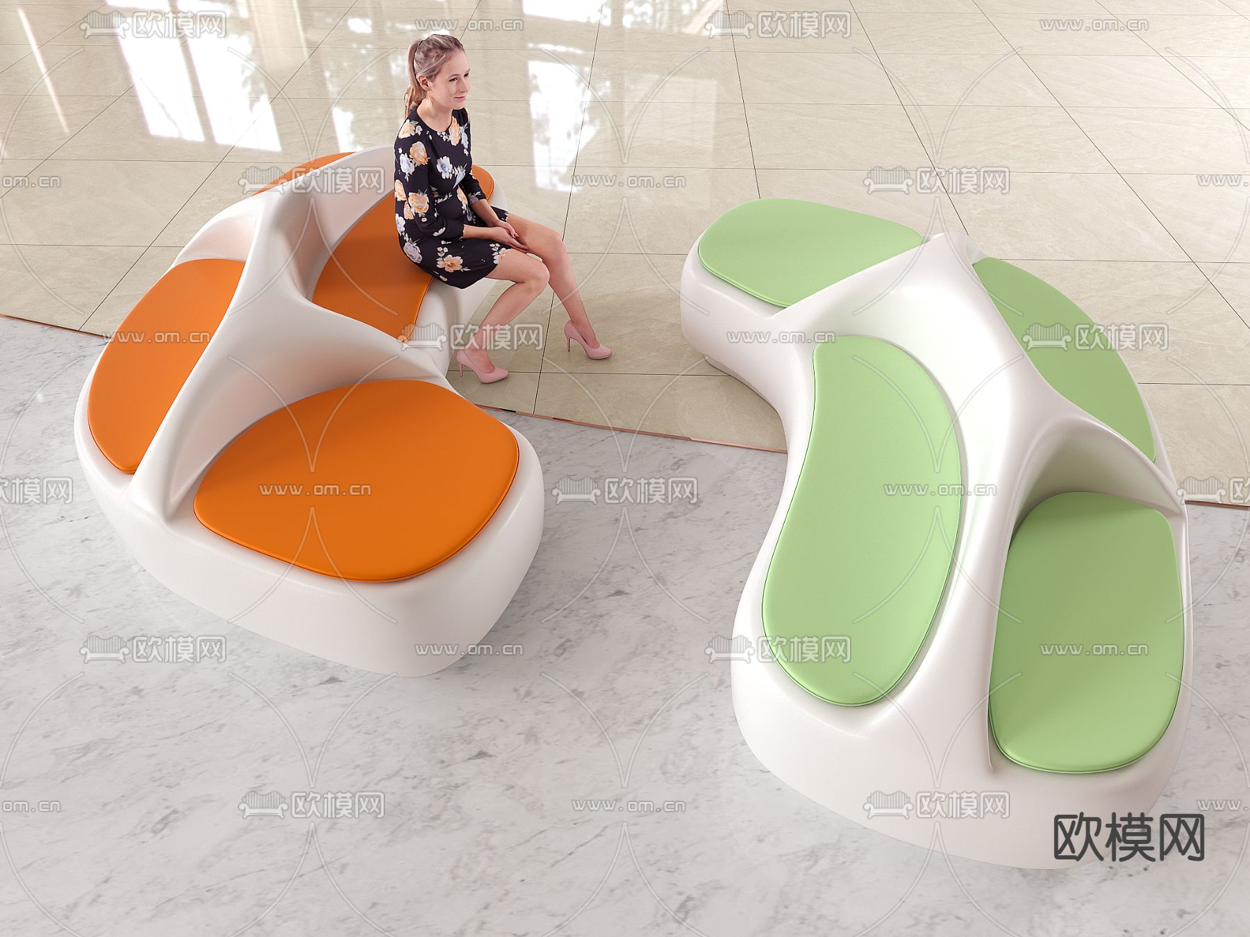 现代商场公共休闲座椅su模型下载（渲染图1）